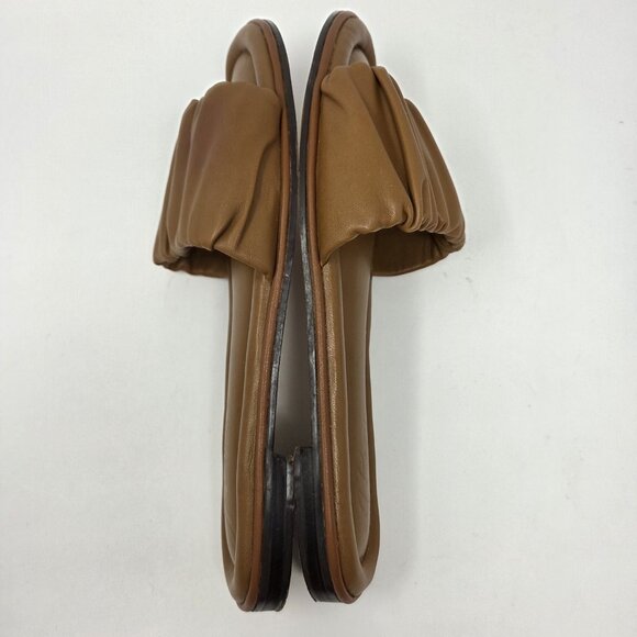 J. CREW Menorca Scrunchie-Strap Slides Women’s 9.5 Leather Brown Cognac Ruched - Picture 8 of 10